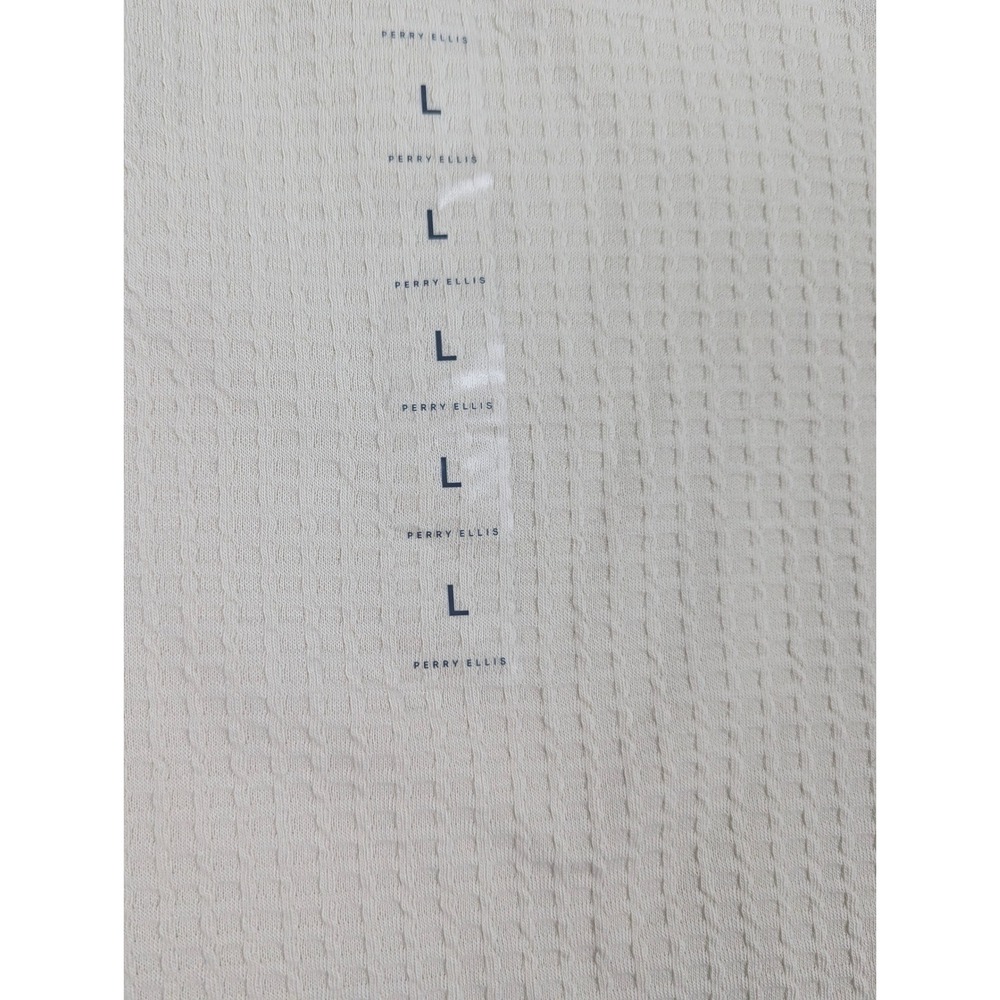 Perry Ellis Mens Waffle Knit Quarter Zip Pullover Cream Cotton Mock Neck Large - Picture 12 of 13